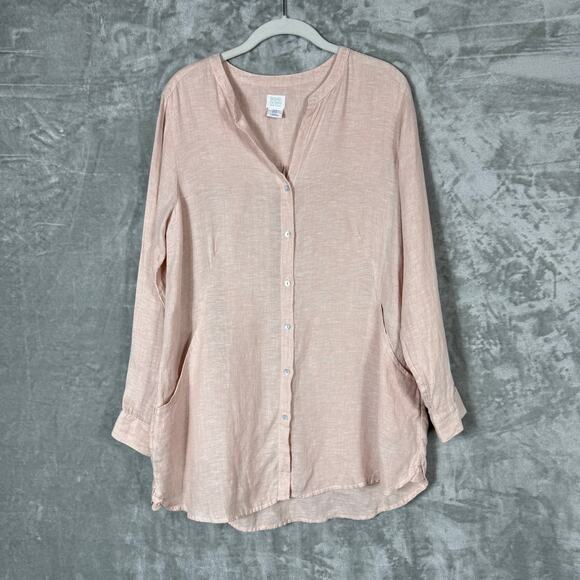 Sigrid Olsen Tunic Top Medium Pink Linen Button up - Picture 2 of 13